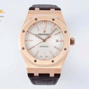 Royal Oak 41mm 15400 RG IPF 1:1 Best Edition White Textured Dial on Brown Leather Strap SA3120 Super Clone