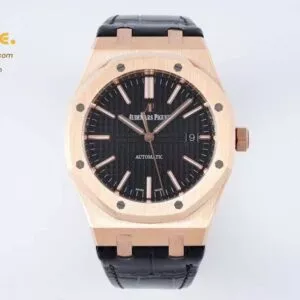 Royal Oak 41mm 15400 RG IPF 1:1 Best Edition Black Textured Dial on Black Leather Strap SA3120 Super Clone