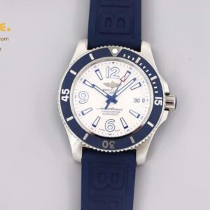 Superocean Automatic 44 TF 1:1 Best Edition White Dial Blue Bezel on Blue Rubber Strap A2824