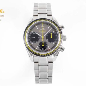Omega HRF Speedmaster Racing Chronograph 40 Yellow Hands Gray Dial Black Tachymeter Bezel on SS Bracelet C3330
