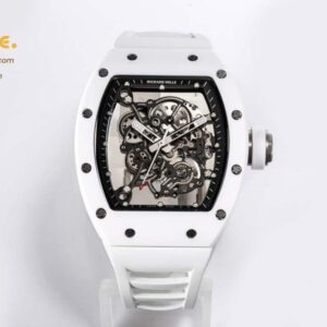 RM055 Ti White Ceramic BBR 1:1 Best Edition Skeleton Dial on White Rubber Strap RMUL2