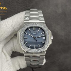 Nautilus 5711/1A 3KF 1:1 Best Edition Diamonds Bezel Blue Textured Dial on SS Bracelet A324 Super Clone V2