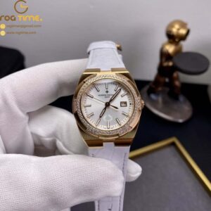 Lady Overseas 1205V RXW Best Edition White Dial Diamonds Bezel on White Leather Strap Swiss Quartz