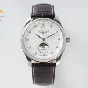 Master Moonphase SS APSF 1:1 Best Edition White Diamonds Dial on Brown Leather Strap AL899