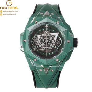 Big Bang Sang Bleu II 45mm Green Ceramic BBF 1:1 Best Edition Skeleton Dial on Green Rubber Strap A1240