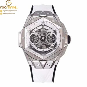 Big Bang Sang Bleu II Chrono Ti BBF Best Edition SS Bezel White Dial on White Rubber Strap HUB1240