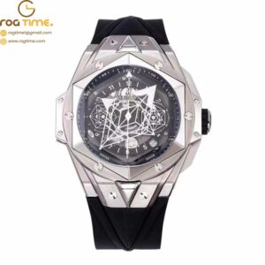 Big Bang Sang Bleu II Chrono Ti BBF Best Edition SS Bezel Black Dial on Black Rubber Strap HUB1240
